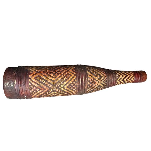 Vintage Tribal Woven Bottle Container | Handmade Ethnic Decor - Picture 3 of 5